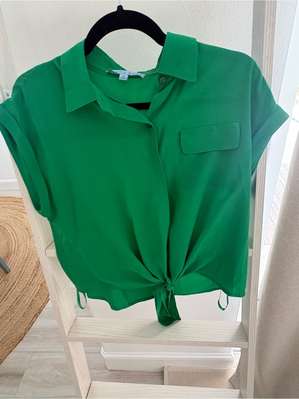 ANTONIO MELANI Green Tie-Front Short Sleeve Blouse